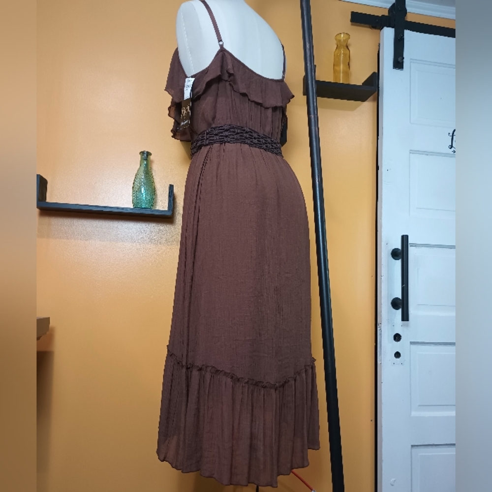 Rack 47 By Wrangler Brown Belted  Spaghetti Strap Ruffle Dress Size XL - Picture 11 of 16